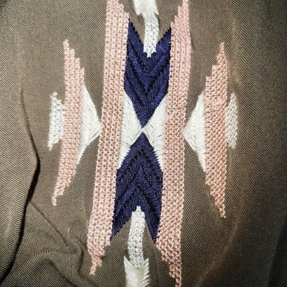 Miss Me olive Army green Native American embroidered Chevron long top jacket - Picture 10 of 10